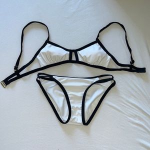 Black & White Cutout Bikini Top and Matching Bottom Set